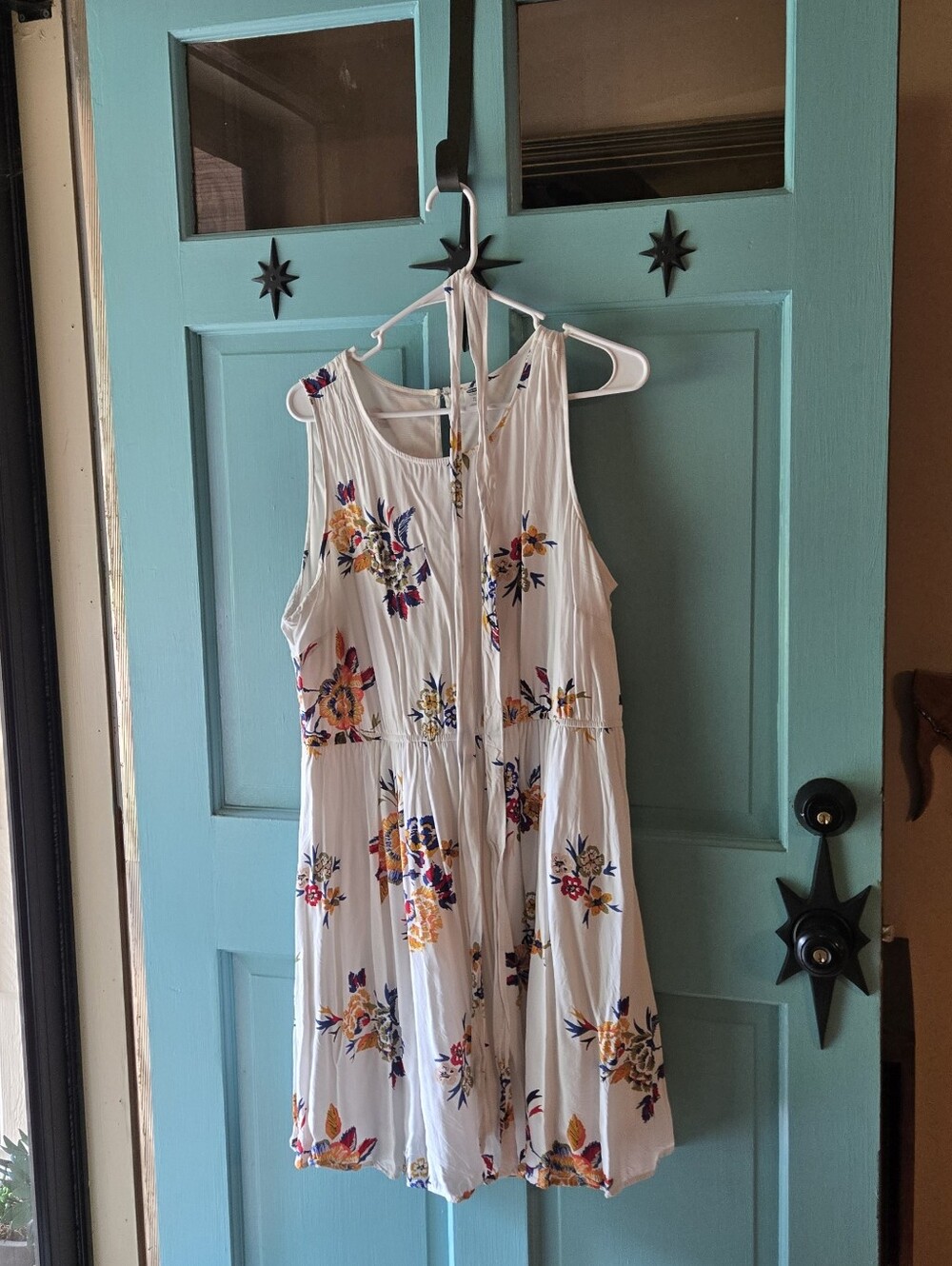 Old Navy White Floral Sundress with Blue and Yellow Accents
